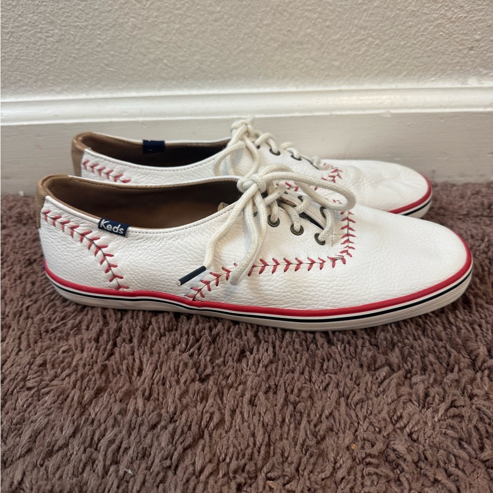 Keds Champion Pennant Leather Sneakers Baseball Shoes White Size 7.5 - Picture 2 of 9